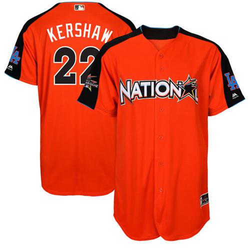 Dodgers #22 Clayton Kershaw Orange All-Star National League Stitched MLB Jersey